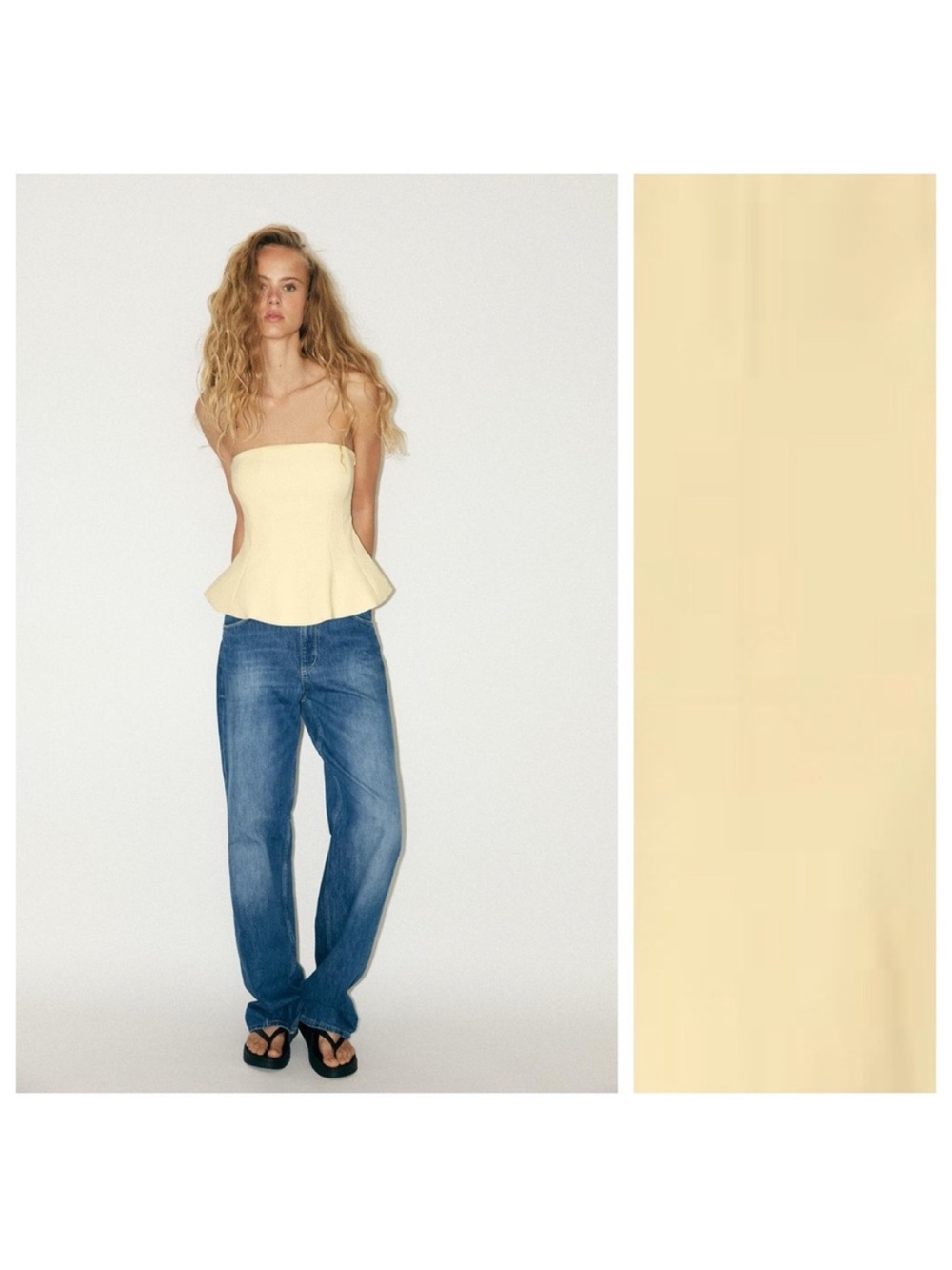 Zara Yellow Strapless Peplum Top